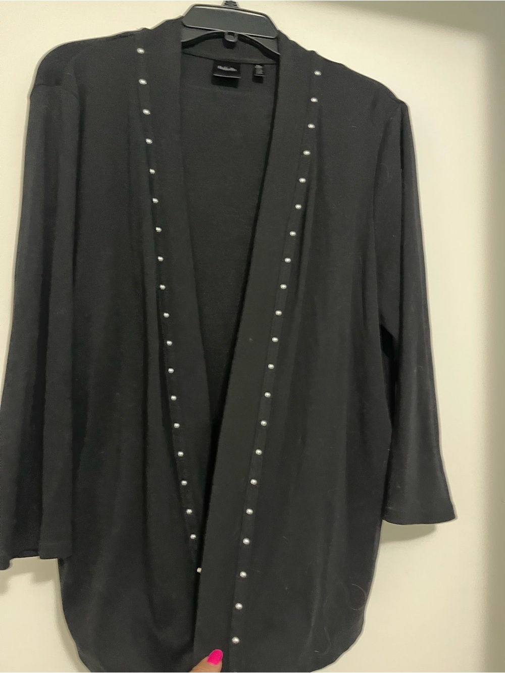 Rafaella Black Open-Front Cardigan with Stud Trim